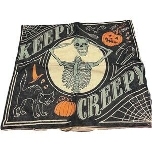 Halloween Keep It Creepy Pillow Cover Skeleton Black Cat Pumpkin Gothic Decor